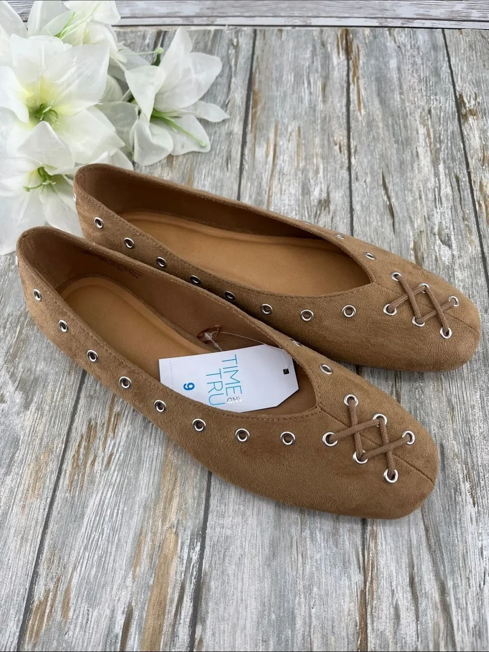 Women's Faux Suede Corset Ballet Flats Shoes Size 9